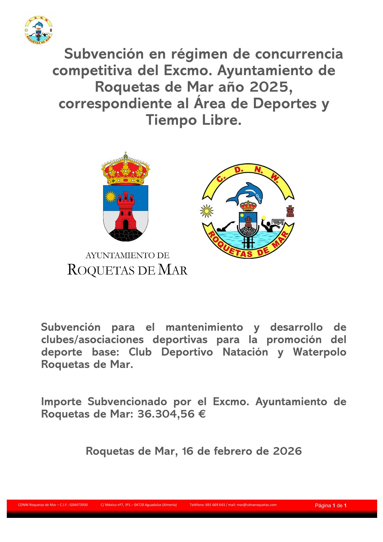 Concesión de subvención 2025