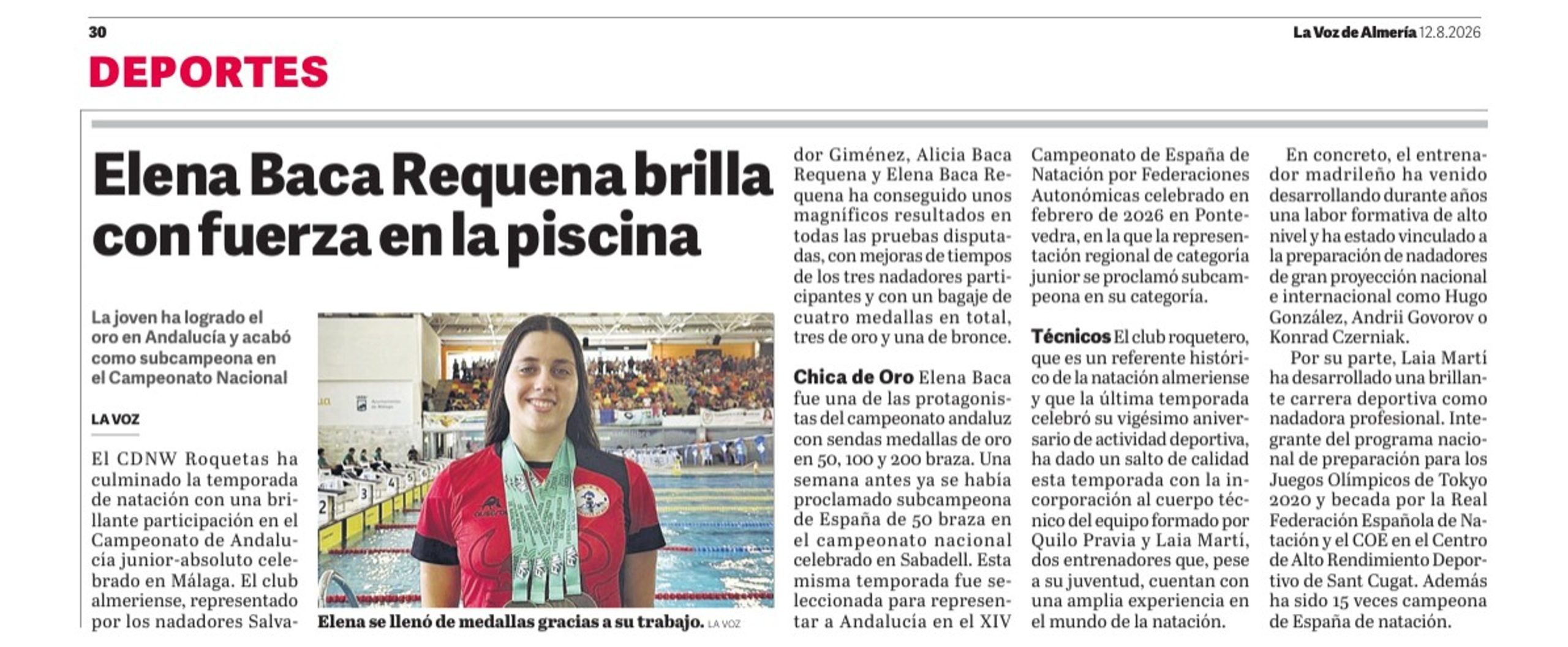 “Elena Baca Requena brilla con fuerza en la piscina”